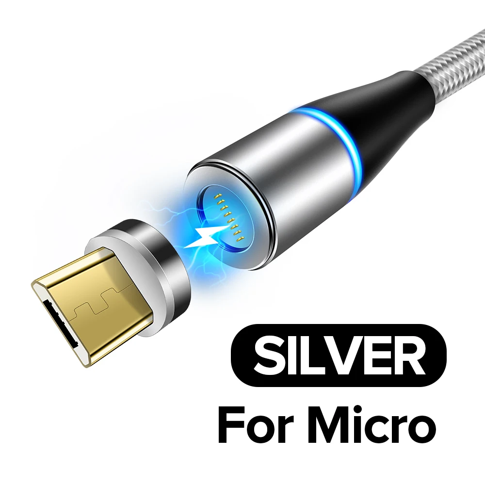 Silver For Micro Venroii 1 м 2 м Быстрый Магнитный кабель 3 А Быстрая зарядка 3,0 микро USB зарядное устройство type C Зарядка для samsung S9 Xiaomi Магнитный шнур для телефона - Цвет: Silver For Micro