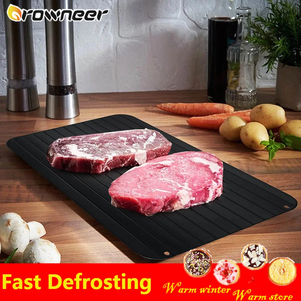 

3 Size Fast Healthy Defrosting Tray Aluminium Integrated Guide Channel Frozen Food Meat Fruit Thaw Kitchen Gadgets with Angles