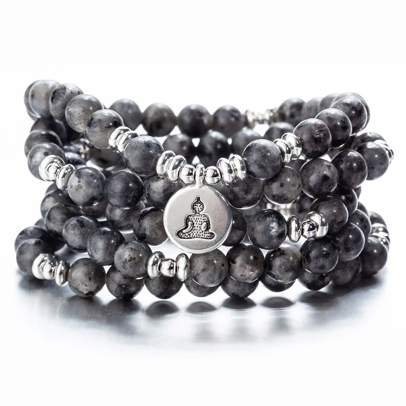 moonstone buddha 108 бусы натуральные камни Мала Будда Лотос дерево чакра Йога пара очарованные эластичные браслеты - Окраска металла: moonstone buddha