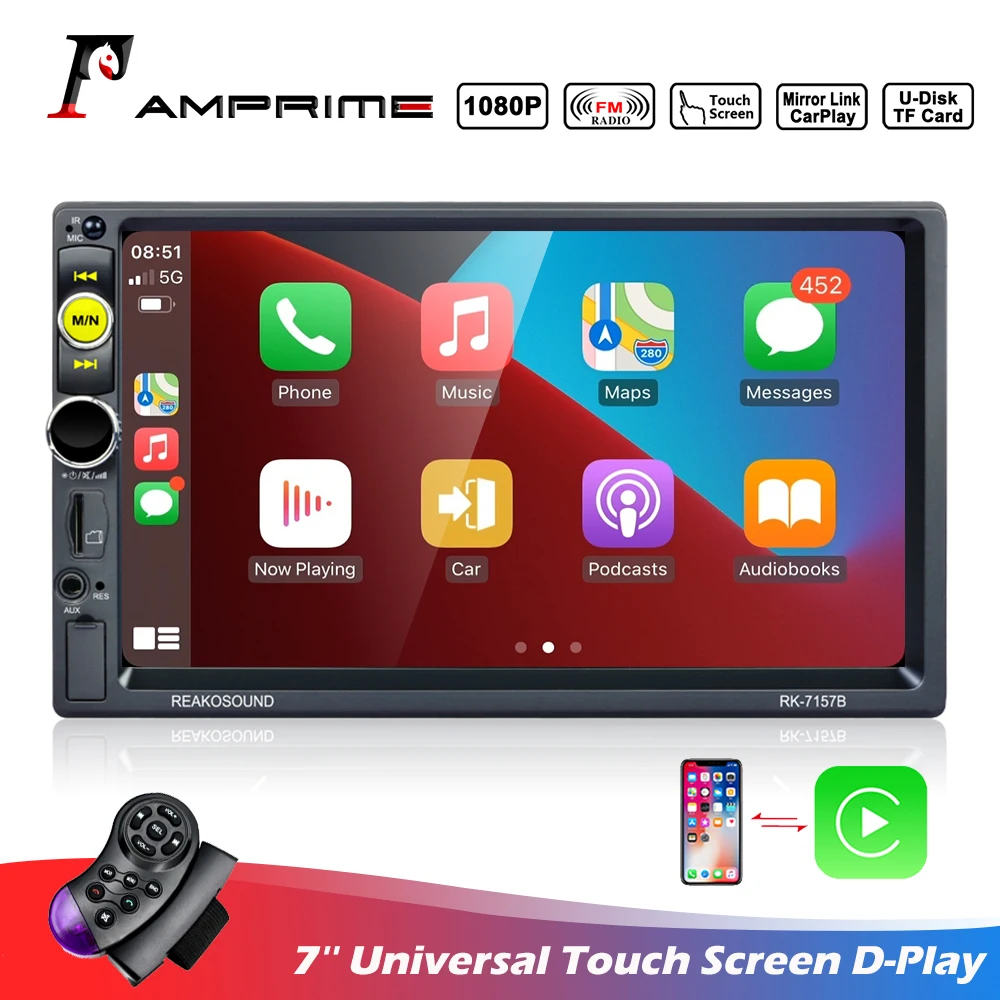 Автомобильный мультимедийный плеер AMPrime CarPlay 7-дюймовый сенсорный экран с