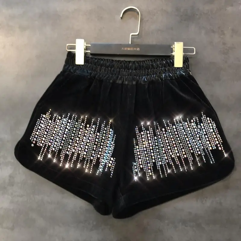 Женские блестящие шорты со стразами на резинке | Женская одежда