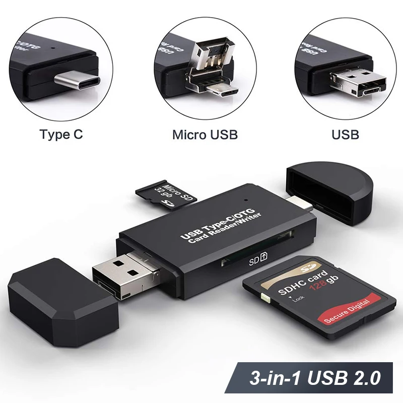 Кардридер 3 в 1 универсальный кардридер типа C Micro USB и на SD TF OTG адаптер для