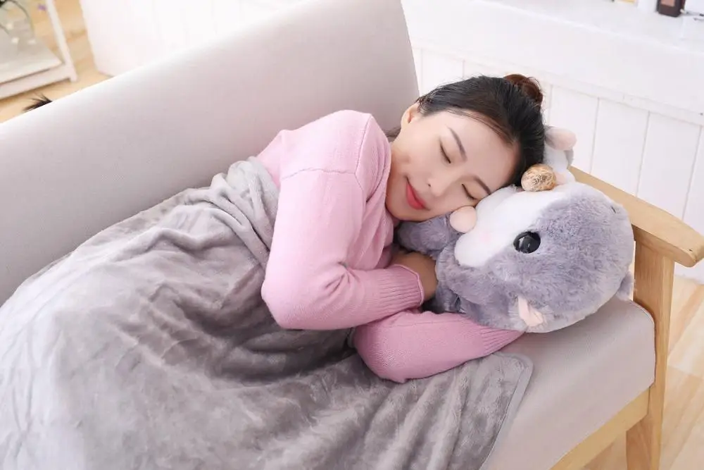 Прямая поставка Peluches хомяк плюшевые животные мягкая игрушка хомячок с покрывалом Подушка 3 в 1 Набор для детей
