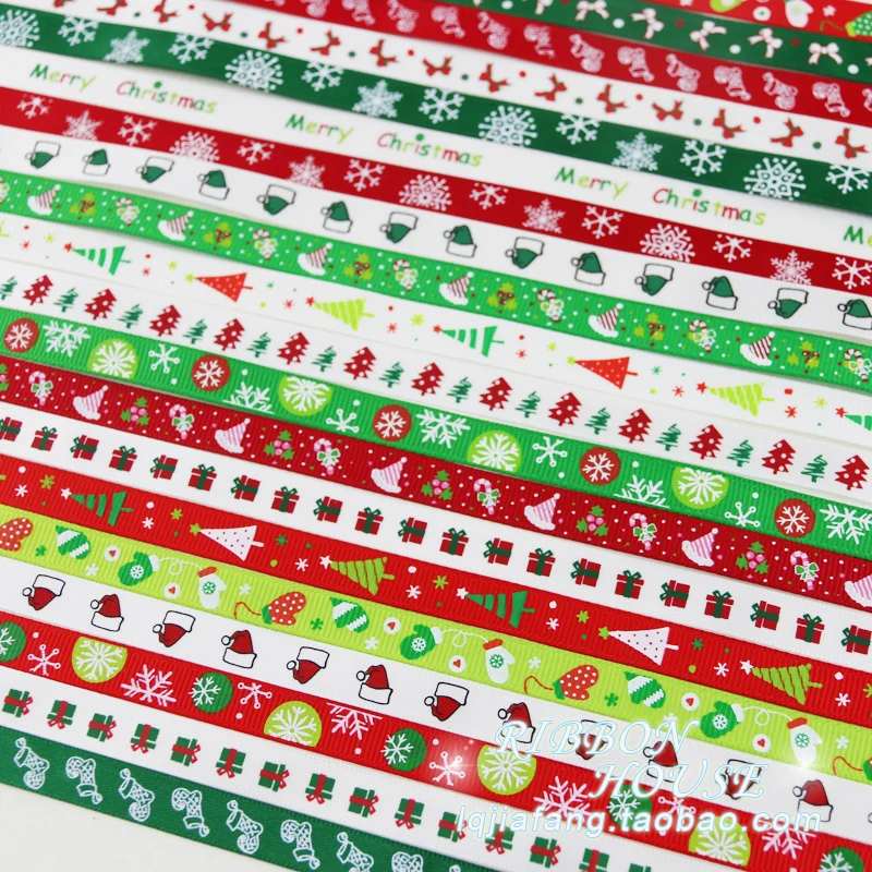2meters/lot 3/8&quot(10mm) Top Quality Silk Satin Printed Christmas ribbon gift ribbons Wholesale Sewing Fabric Handmade DIY | Дом и сад
