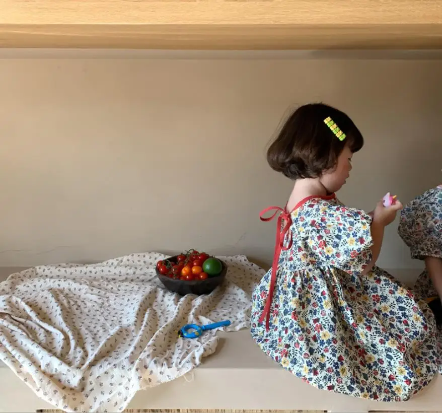 

Baby girl cute print princess dress summer new short sleeve dress children Floral holiday dress sisters clothes 1-10Y wz163