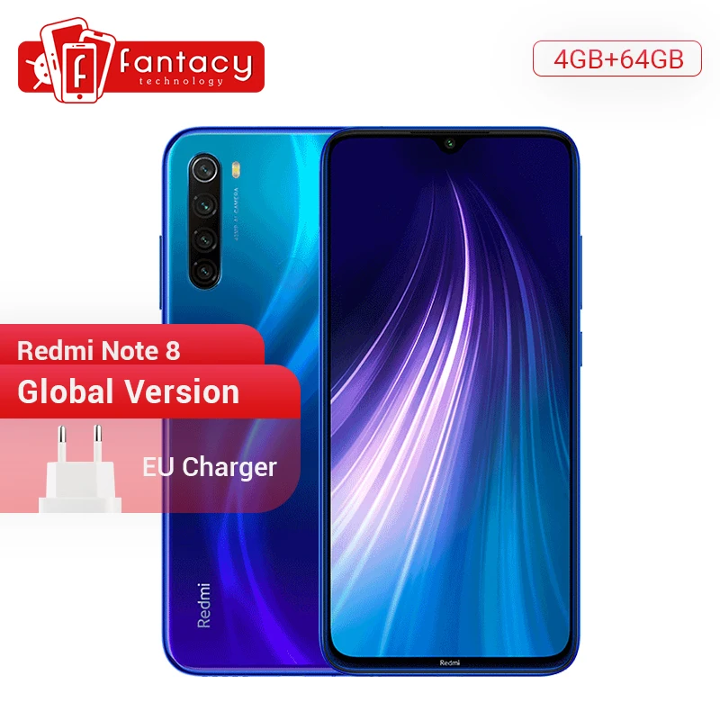 Xiaomi Redmi Note 8 с глобальной версией, 4 ГБ, 64 ГБ, 48 МП, Четырехъядерный Смартфон Snapdragon 665, четыре ядра, FHD экран 6,3 дюйма, поддержка QC 3,0