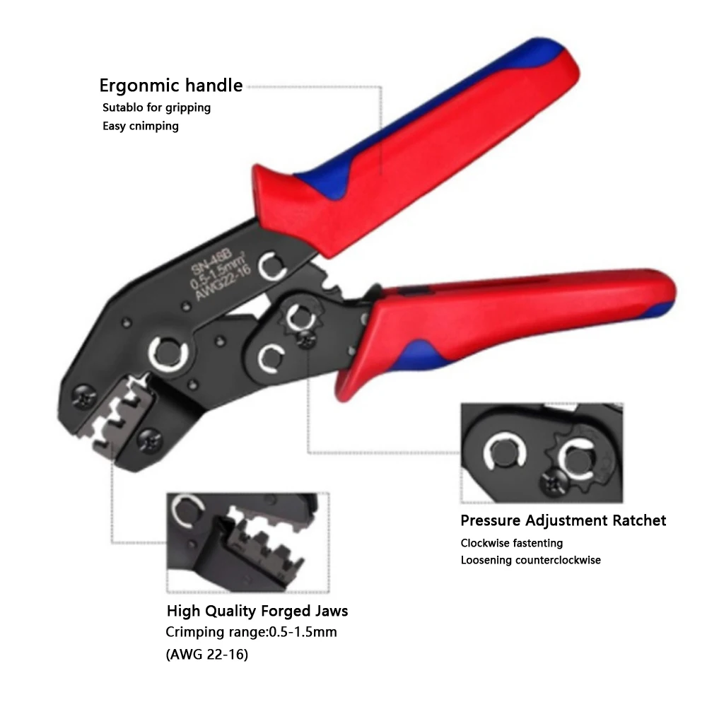 SN-48BS Crimping Pliers 0.25-1.5mm2 for Tab 2.8 4.8 6.3mm Terminal Box Car Connector Wire Electrician Tools Terminals Crimp