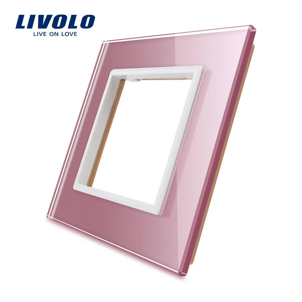 Pink-No logo Livolo роскошные разноцветные свадебные туфли с отделкой жемчугом и прозрачными стразами в виде Стекло, 80 мм* 80 мм, стандарт ЕС, с переключением между дальним и Стекло Панель для настенных выключателей, C7-SR-17/18/19 - Цвет: Pink-No logo