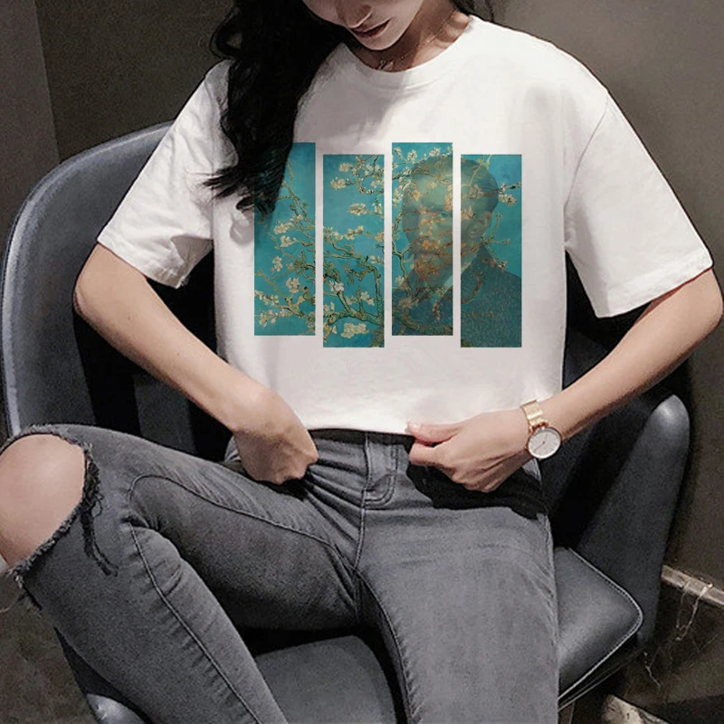 Harajuku Van Gogh Funny Cartoon T Shirt Women Ullzang Aesthetic Print T-shirt 90s Graphic Vintage Tshirt Korean Top Tees Female | Женская