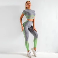 seamless yoga wear knitting with short sleeves carry buttock stretch fitness exercise yoga clothing yoga set workout clothes