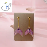 thj earrings purple gradient arcylic mermaid tail long drop earrings for women girls pearl earrings wedding bridal jewelry