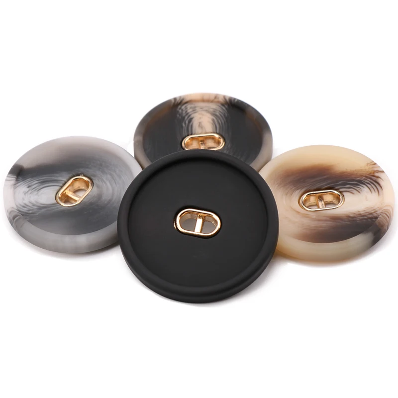 Винтажные круглые черные пуговицы из смолы с плоской задней стороной