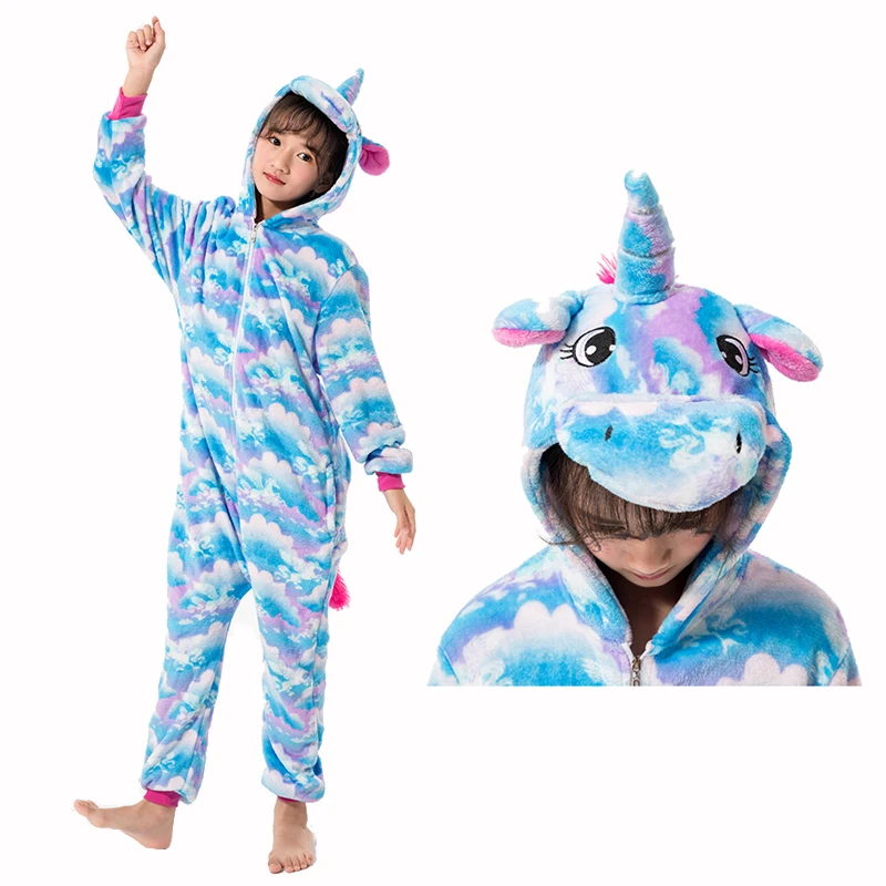 Детская Пижама для мальчиков и девочек пижама в виде единорога фланелевая зимняя