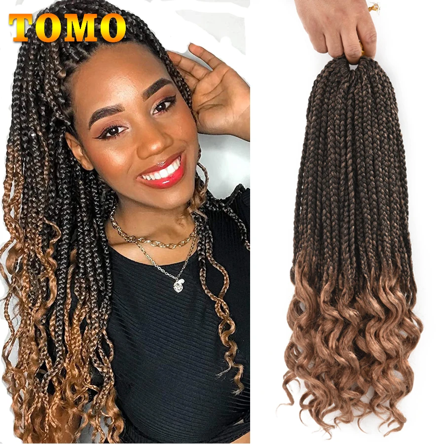 TOMO Goddess Box Braids Crochet Hair with Curly Ends 14 18 24Inch 3S Wavy Box Braids Synthetic Braiding Hair Extensions 22 Roots
