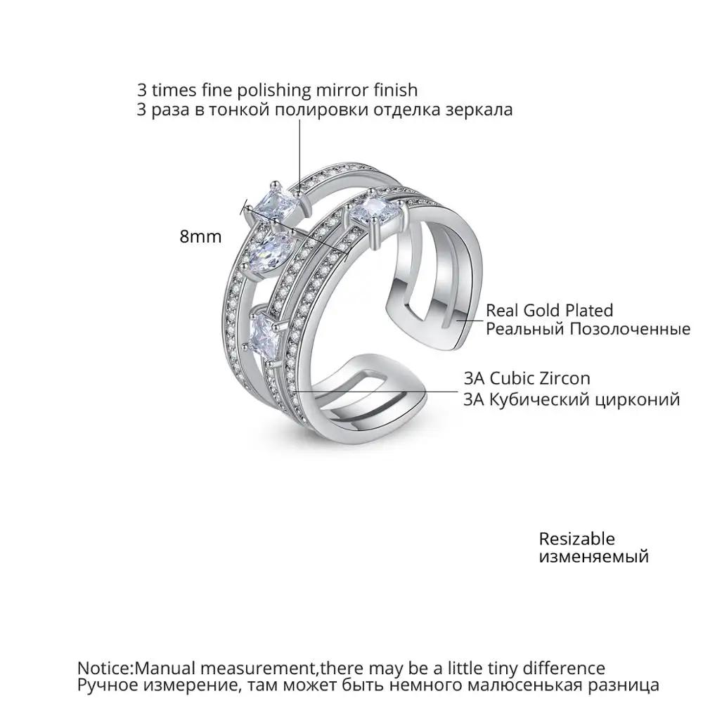 LUOTEEMI трехслойное регулируемое кольцо для женщин Свадебная вечеринка выложенное