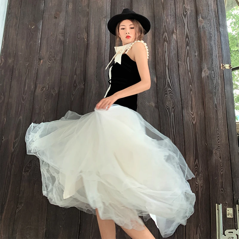 LANMREM одноцветная неровная многослойная сетчатая элегантная свободная Женская