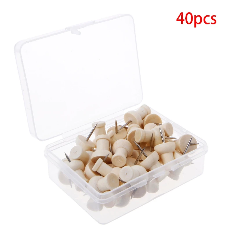 

40 Pcs Wooden Thumbtack Creative Decorative Drawing Push Pins Wood Head Office