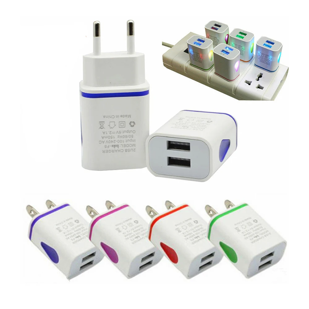 Зарядное устройство для телефона с двумя USB портами и светодиодной подсветкой 2 1