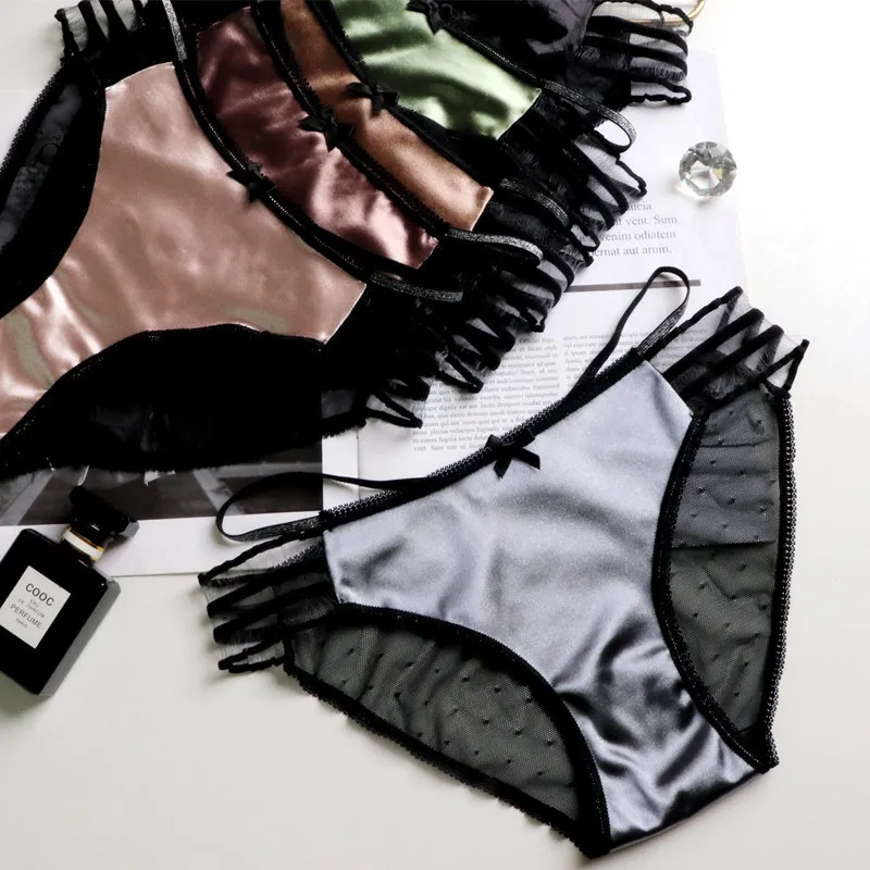 

European and American Sexy Girls Lace-up Mesh Lace Panties Women Low-waist Women's Briefs Cotton Files Sexy Underwear Women