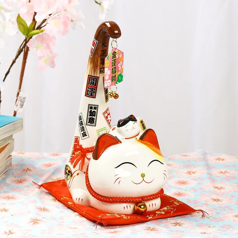 Манэки-нэко в японском стиле керамическая кошка-удача мультяшная кошка с длинным
