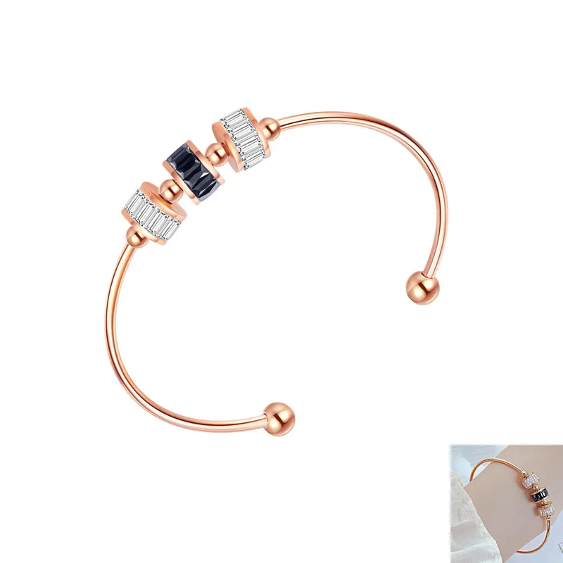 

Luxury Valentine Day Gift Round Zircon Cuff Bracelet Bangle Simple Rose Gold Open Bracelet For Women Gift Jewelry