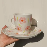 korean style irregular hand painted flowers mug breakfast milk cup ceramic coffee cup ceramic mugs