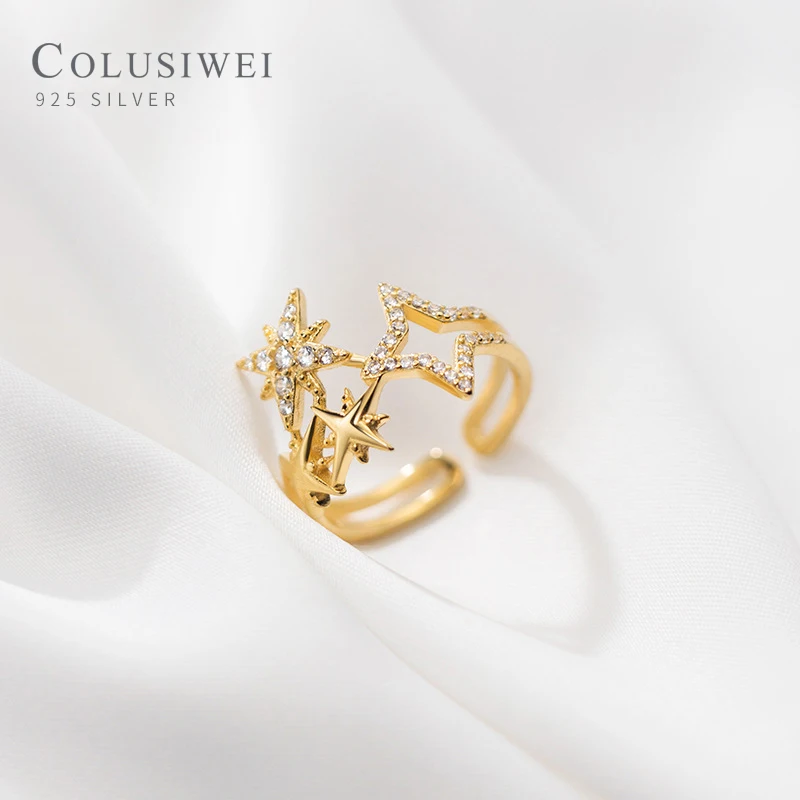 

Colusiwei Trendy Retro 925 Sterling Silver Sparkling Zircon Sweet Stars Opening Finger Rings for Women Korea Style Fine Jewelry