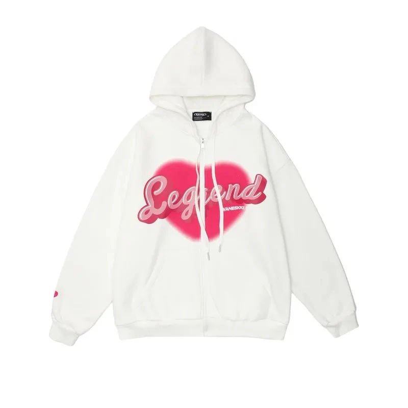 

Female sweatshirt Love letter print hooded sweater autumn oversize loose street cardigan jacket clothes top vintage harajuku y2k