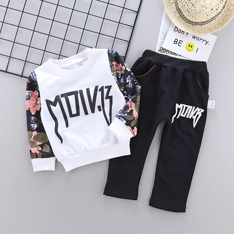 

Baby Boy Girl Clothes Set Cartoon Flower Spring Long Sleeve Tshirt+Pant 2PCS Children Outwear Sport Suit Fashion Top Kid Trouser