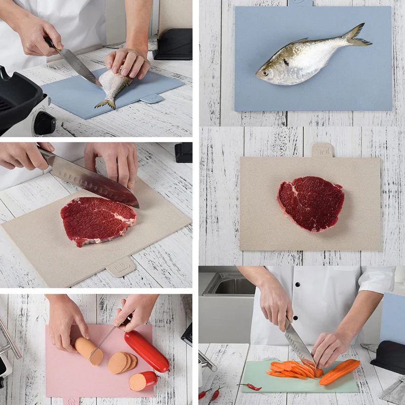 

4Pcs/set Wheats Straw Cutting Board Non-slip Vegetable/Fruit/Meats/Bread Chopping Boards with Storage Base DTT88