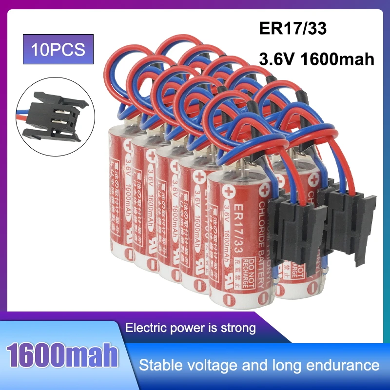 10pcs/lot NEW 3.6V 1600mah ER17/33 ER 17/33 PLC industrial control lithium battery batteries with black plug | Электроника