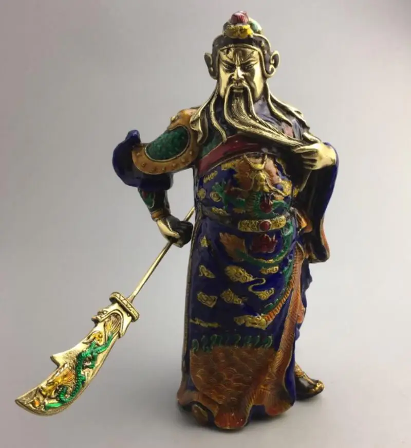 

Китайская латунная архаизовая Статуэтка guan yu ручной работы из перегородчатой стали