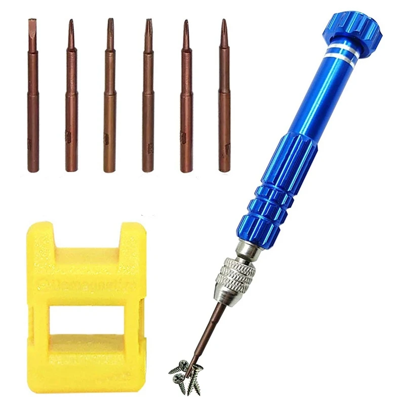 

Magnetic 6 in 1 Tiny Screw Driver Kit, Small Screwdriver Set Perfect Mini Screws for Cell Phones, Watch, Eyeglass Etc