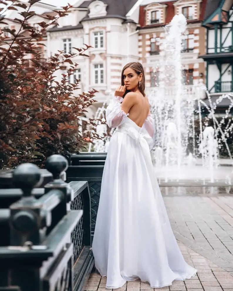 LORIE дешевые шифоновые пляжные свадебные платья 2020 пышные рукава белое лучшее