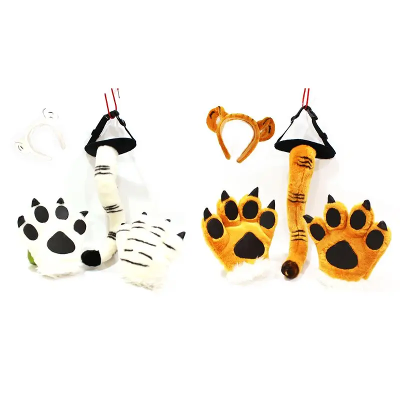 

2021 New Plush Kids Tiger Party Costume Set Performance Props Cute Headband Tail Paws 2020 trend