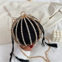 round shape diamond pearl hollow out clutch evening bag for women luxury wedding purses and handbags chain shoulder bag zd1718
