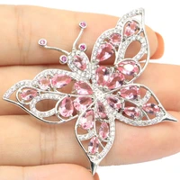 48x40mm beautiful size butterfly shape created pink morganite bright white zircon for women daily wear silver pendant dating