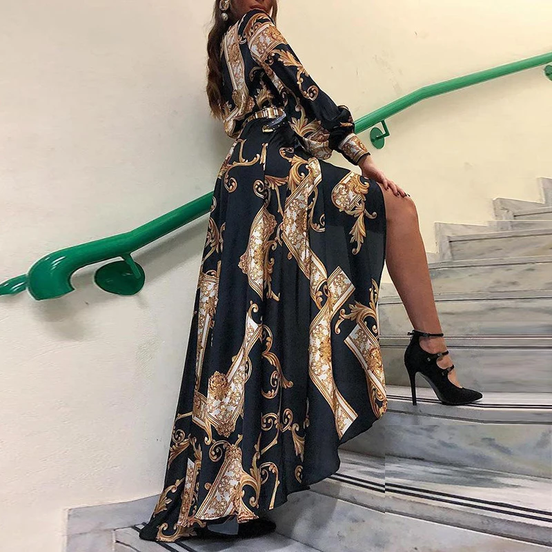 Женское платье рубашка с отложным воротником асимметричное длинными рукавами и