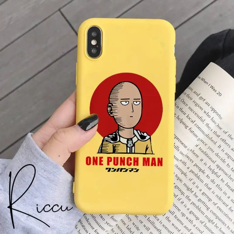 

One-Punch Man Anime Phone Case for iPhone 8 7 6 6S Plus X 5S SE 2020 XR 11 12 Pro mini pro XS MAX Candy yellow Silicone Cases