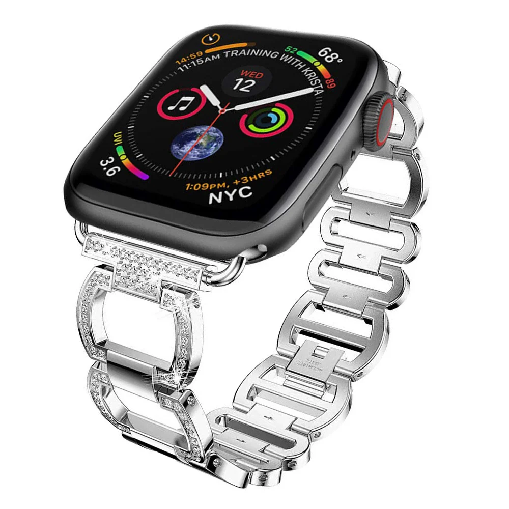 Бриллиантовый ремешок из нержавеющей стали для Apple Watch 42 мм 38 мм 40 мм 44 мм серия 5 4 женский ювелирный браслет для iWatch 3 2 1