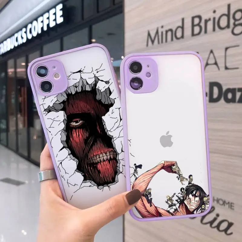 

Attack on titan Phone Case For iPhone 12 11 Mini Pro XR XS Max 7 8 Plus X Matte transparent Purple Cover