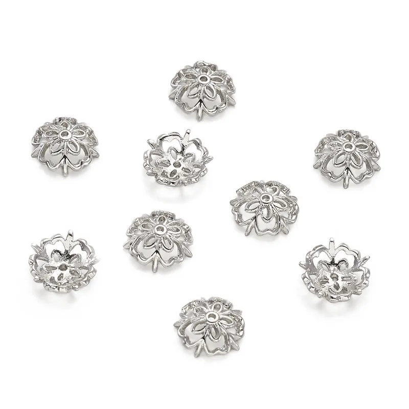 Pandahll 30 шт. 5-лепестковые Цветочные латунные шапочки для бусин заглушки Платиновые