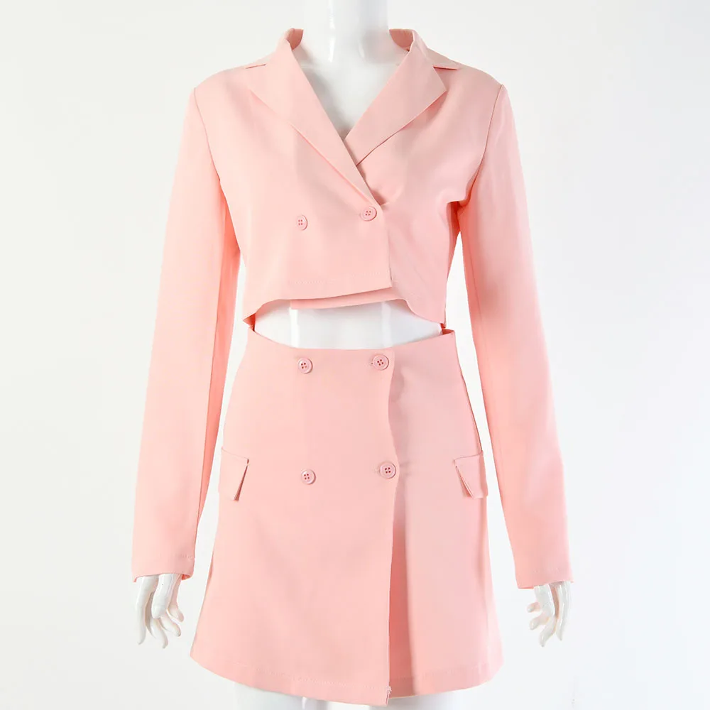 

Long Sleeve Coat Two Piece Set Women Single Button Crop Top Skirt Matching Sets Fall Fashion Sexy Party Club Outfits for Ladies