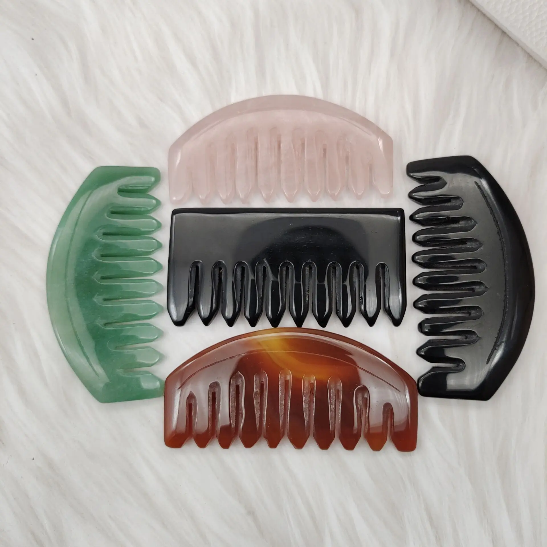 

1pcs Natural Hand Polished Crystal Reiki Combs Healing Black Obsidian Rose Quartz And Clear Quartz Massage Combs