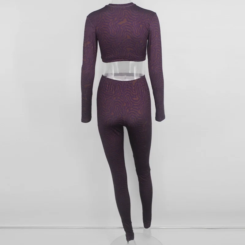 Thereadict Autumn Sexy Print Casual Two Pieces Set Streetwear Top And Long Pant Women Sleeve 2 Piece Outfit | Женская одежда