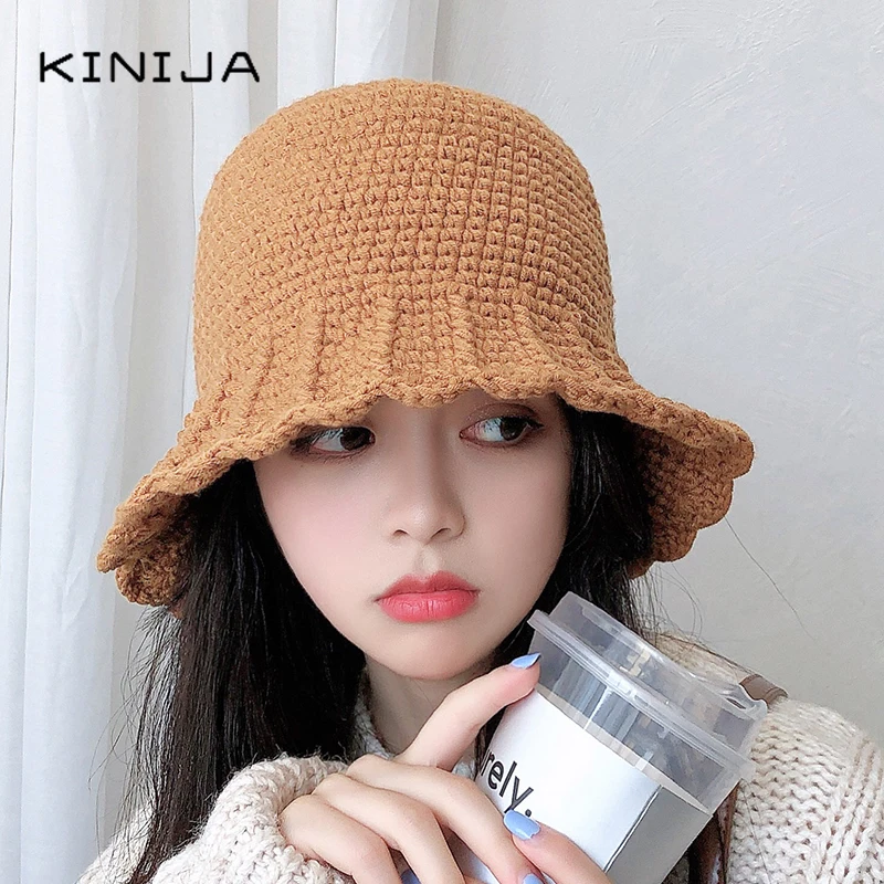 Зимняя шерстяная Панама Женская однотонная рыболовная Кепка осенняя Корейская