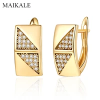 maikale fashion design square stud earrings gold color plated gem stone cubic zirconia earrings for women classic jewelry gifts