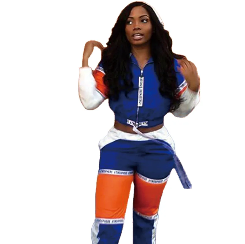 2019 New fashion sporty women's tracksuit hooded short jackets letter splicing long pants suits two piece set outfit GLA3068 | Женская