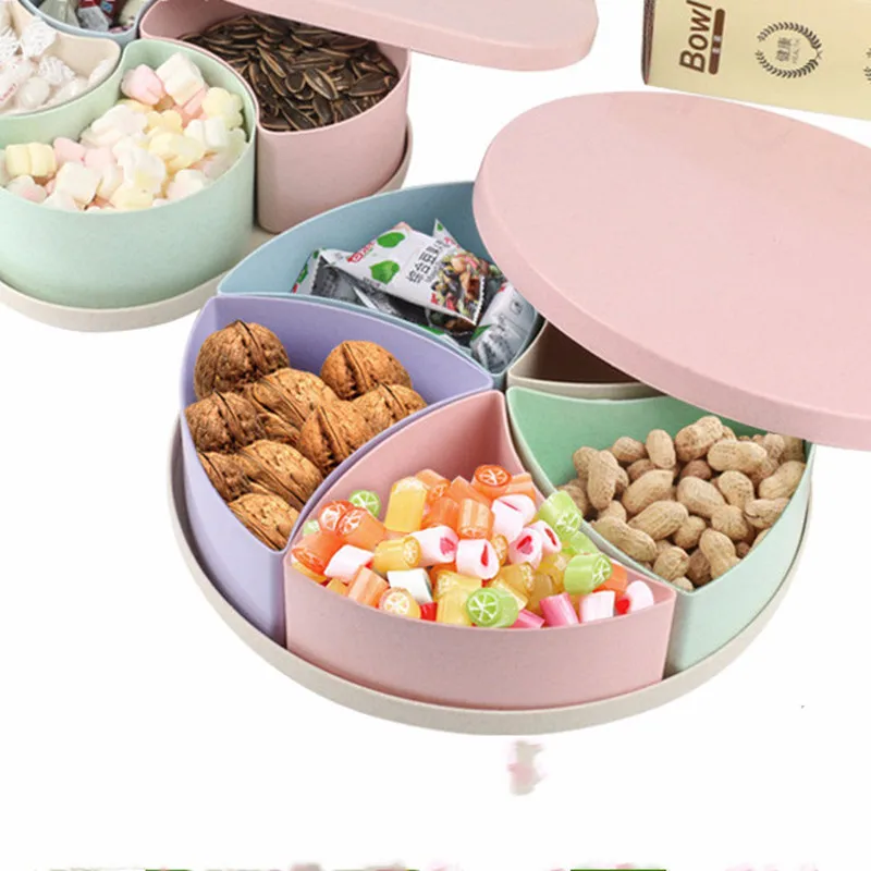 

1 Pc 5-Compartment Food Storage Tray Dried Fruit Snack Plate Appetizer Serving Platter for Party Candy Pastry Nuts Dish
