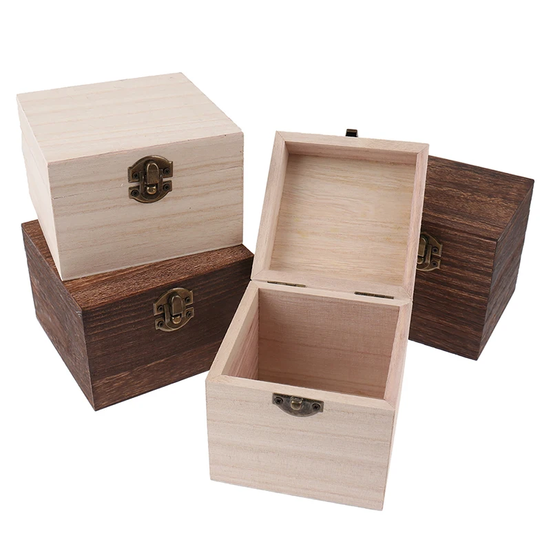 

Retro Jewelry Box Desktop Handmade Wood Clamshell Storage Hand Decoration Wooden Paulownia Box Postcard Storage Organizer Box